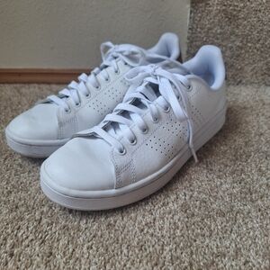 Adidas Advantage Trainers White W/Gold Metallic Lace Up Womens Size 8